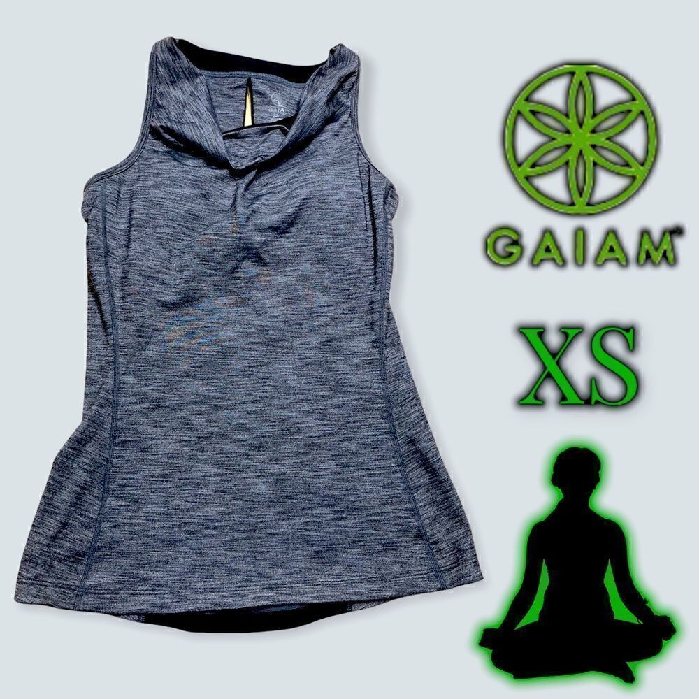 Women’s GAIAM Drape Neck Built in Bra Tank Top XS GREY